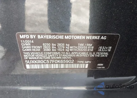 2015 BMW X5 xDrive35I from USA, damaged, VIN 5UXKR0C57F0K65902